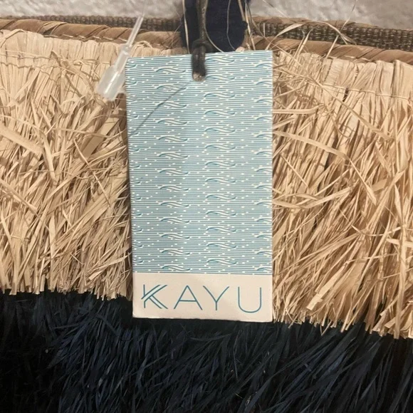 nwt kayu Tan and navy blue stripe Straw Tote Bag - Picture 3 of 8